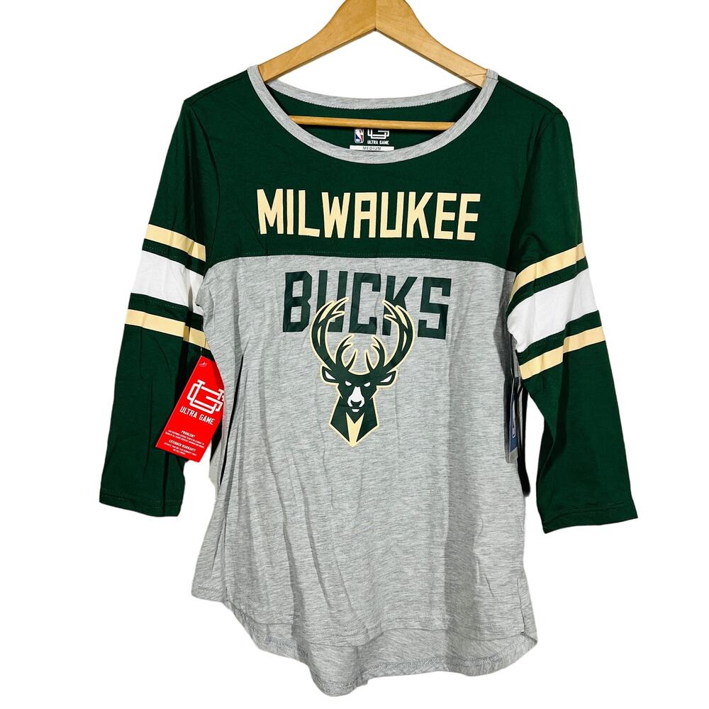 NEW! NBA Milwaukee Bucks Jersey Tee Scoop Neck Sport Casual - M